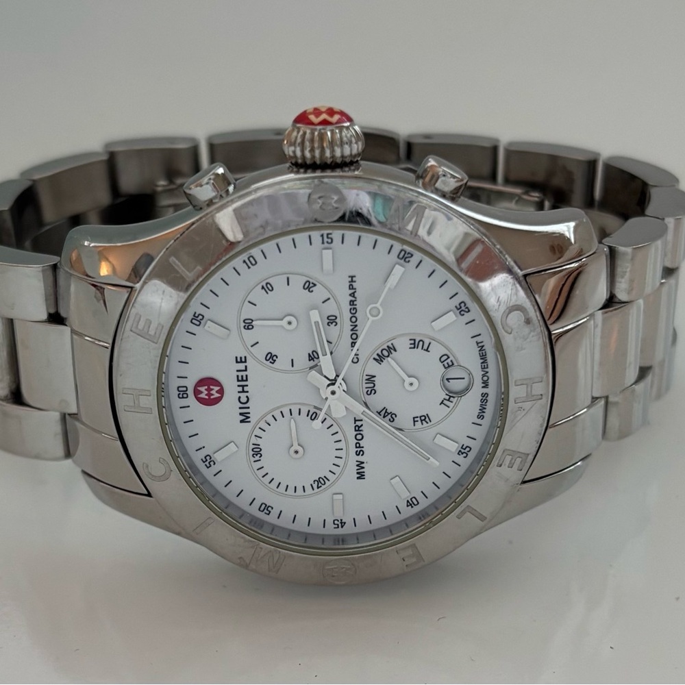 Michele Silver Watch with White Dial